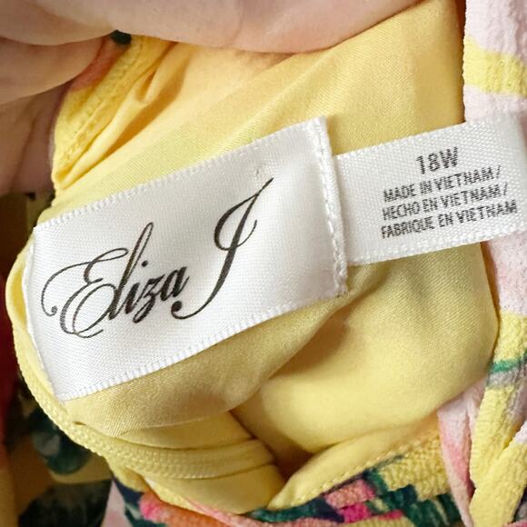 Eliza J. Yellow & Pink Floral Tie Back Mock Neck Mini Dress Women's Size 18W - Picture 10 of 14